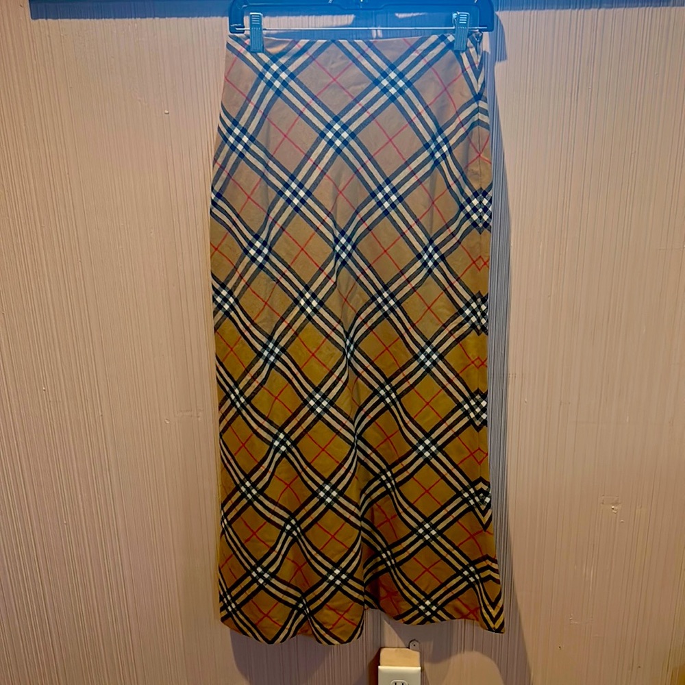 Margaret M full length A line BurberryESH plaid skirt
